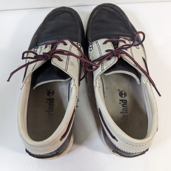Vtg Mens Timberland 3 Eye Lug Hand Sewn Lace-up Blue White Shoes Size 10.5 5922 - Picture 7 of 11